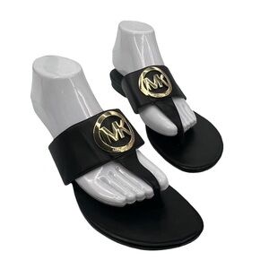 MICHAEL Michael Kors Women's Black Racquel T-Strap Logo Sandals Size 8 1/2 Women